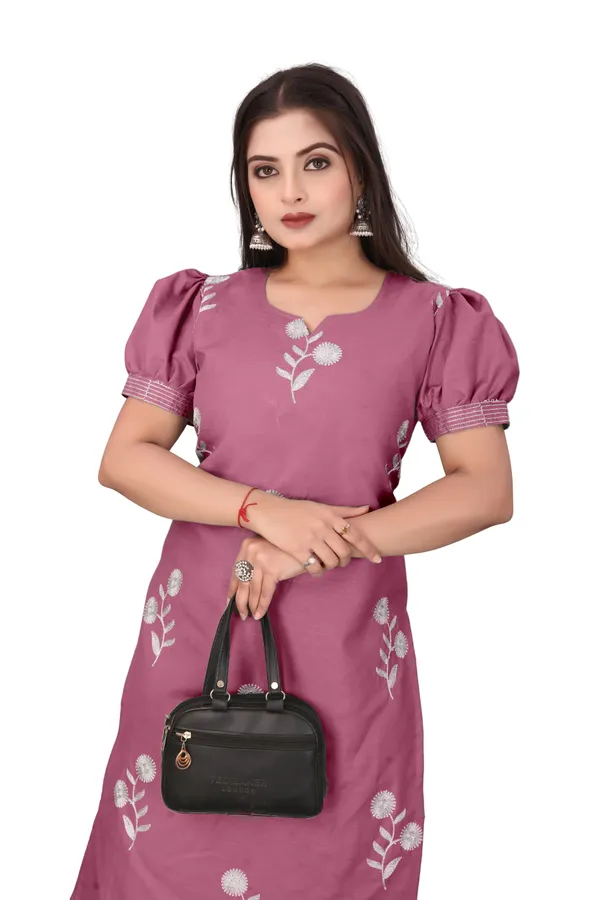Pink_Cotton_Puff_Sleeve_Floral_Embroidered_Kurti_For_Women