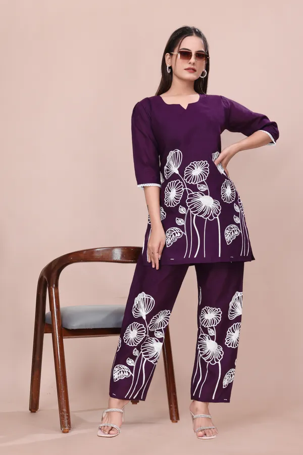 Purple_Cotton_Floral_Embroidered_Kurta_Pant_Set_For_Women