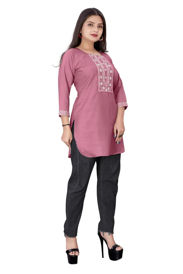 Pink_Cotton_Floral_Embroidered_Kurti_For_Women