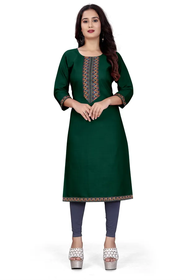 Green_Rayon_Straight_Embroidered_Kurta_For_Women