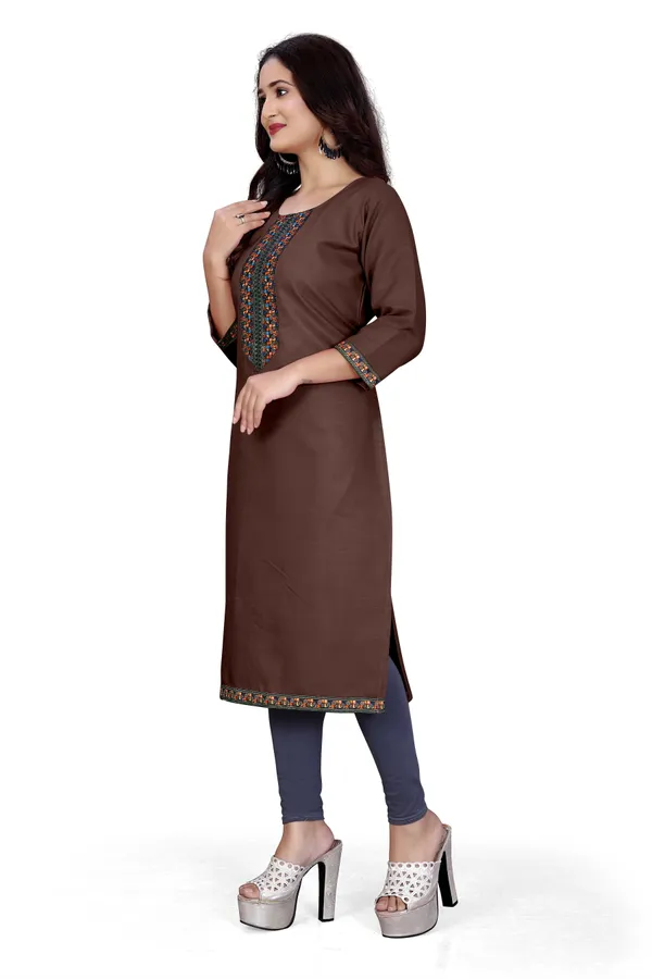 Brown_Cotton_Straight_Embroidered_Kurti_For_Women