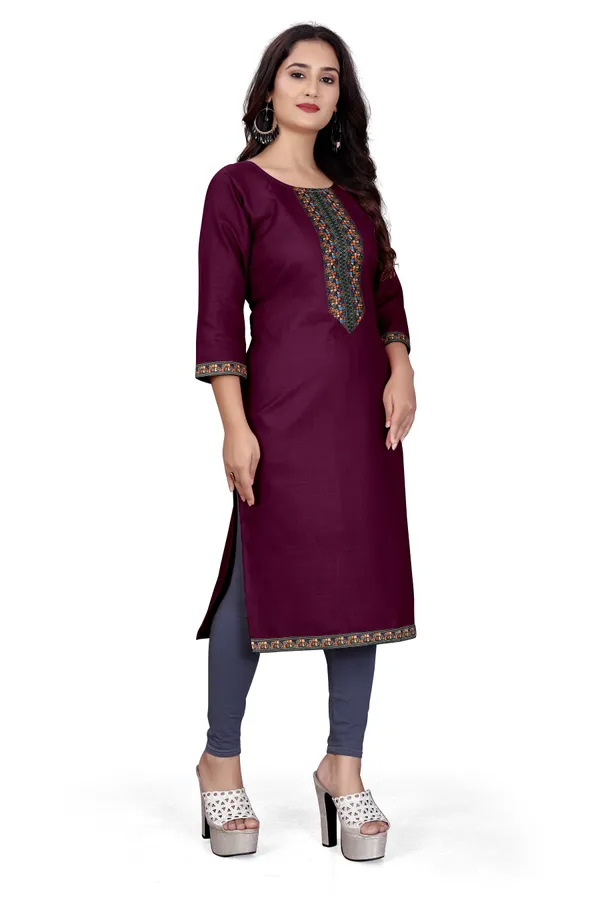 Maroon_Cotton_Straight_Embroidered_Kurta_For_Women