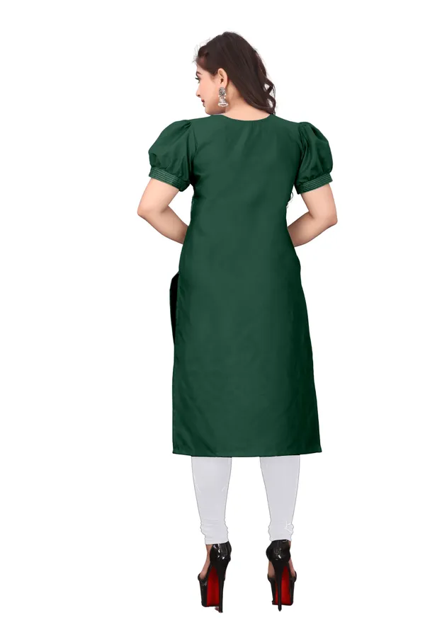 Green_Cotton_Puff_Sleeve_Floral_Embroidered_Kurta_For_Women
