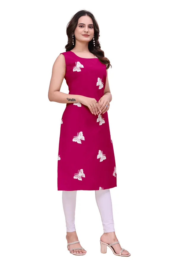 Magenta_Rayon_Sleeveless_Butterfly_Print_Kurti_For_Women
