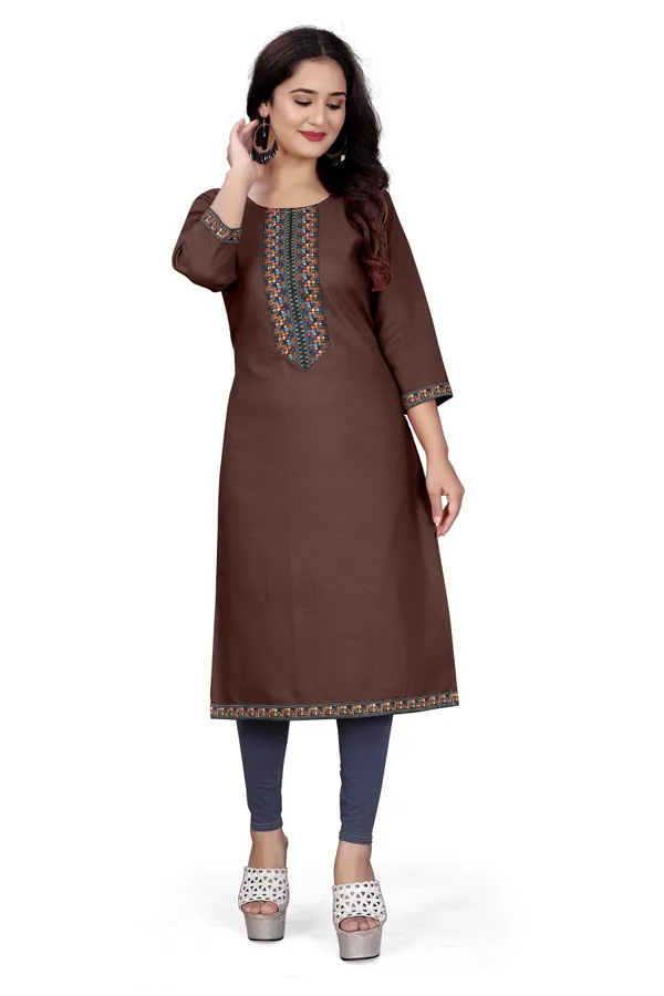 Brown_Cotton_Straight_Embroidered_Kurti_For_Women