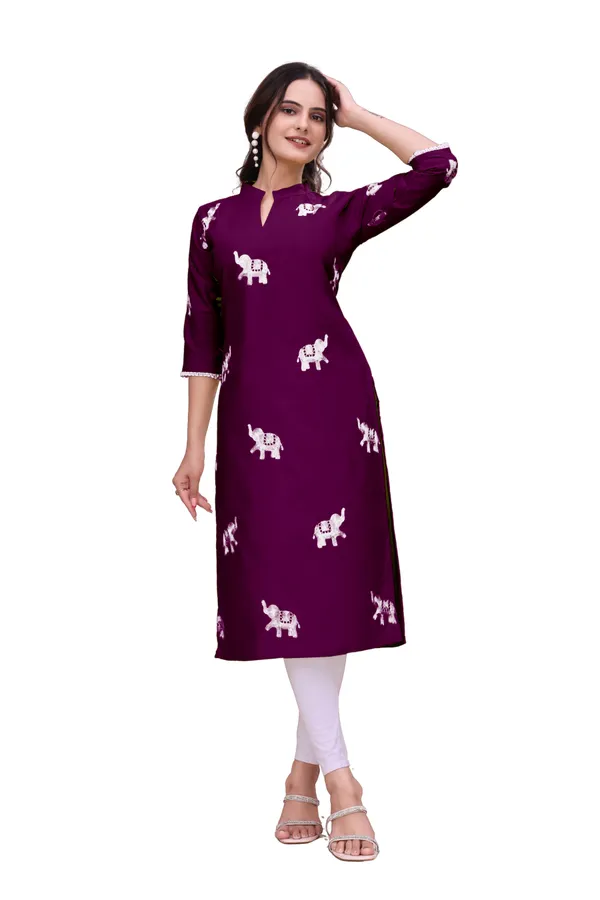 Purple_Rayon_A-Line_Elephant_Print_Kurta_For_Women