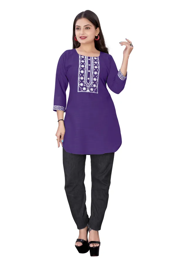 Purple_Cotton_Straight_Short_Embroidered_Kurta_For_Women