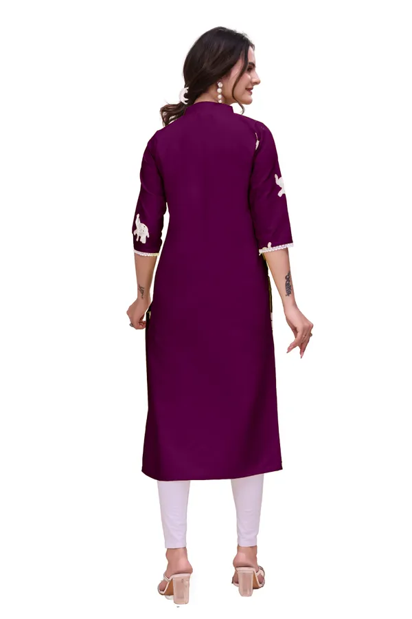 Purple_Rayon_A-Line_Elephant_Print_Kurta_For_Women
