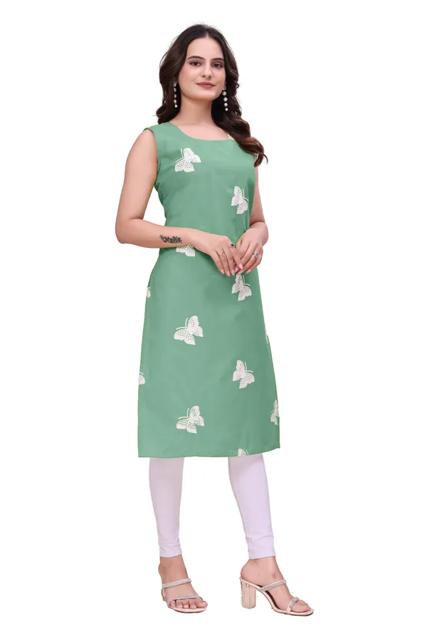 Green_Cotton_Sleeveless_Butterfly_Embroidered_Kurta_For_Women