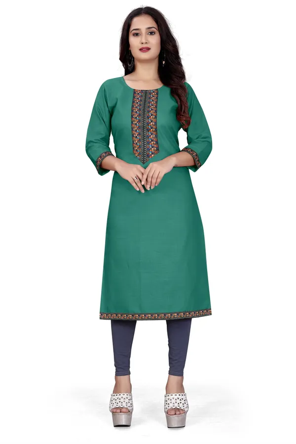 Green_Cotton_Straight_Embroidered_Kurta_For_Women
