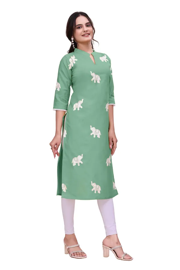 Green_Cotton_Relaxed_Elephant_Print_Kurta_For_Women