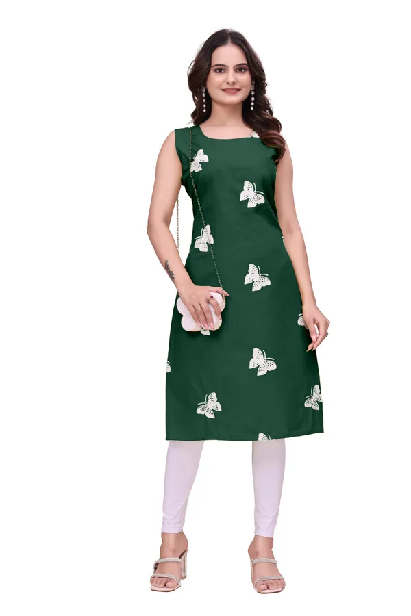 Green_Rayon_Sleeveless_Butterfly_Embroidered_Kurti_For_Women
