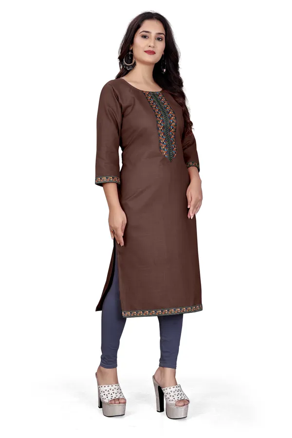 Brown_Cotton_Straight_Embroidered_Kurti_For_Women