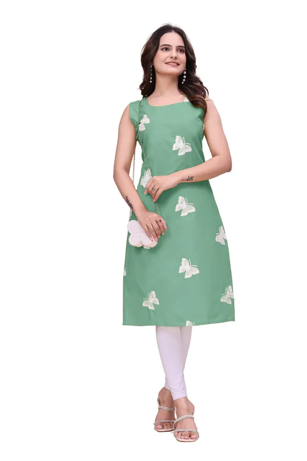 Green_Cotton_Sleeveless_Butterfly_Embroidered_Kurta_For_Women