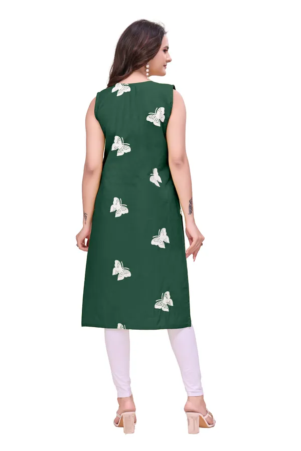 Green_Rayon_Sleeveless_Butterfly_Embroidered_Kurti_For_Women