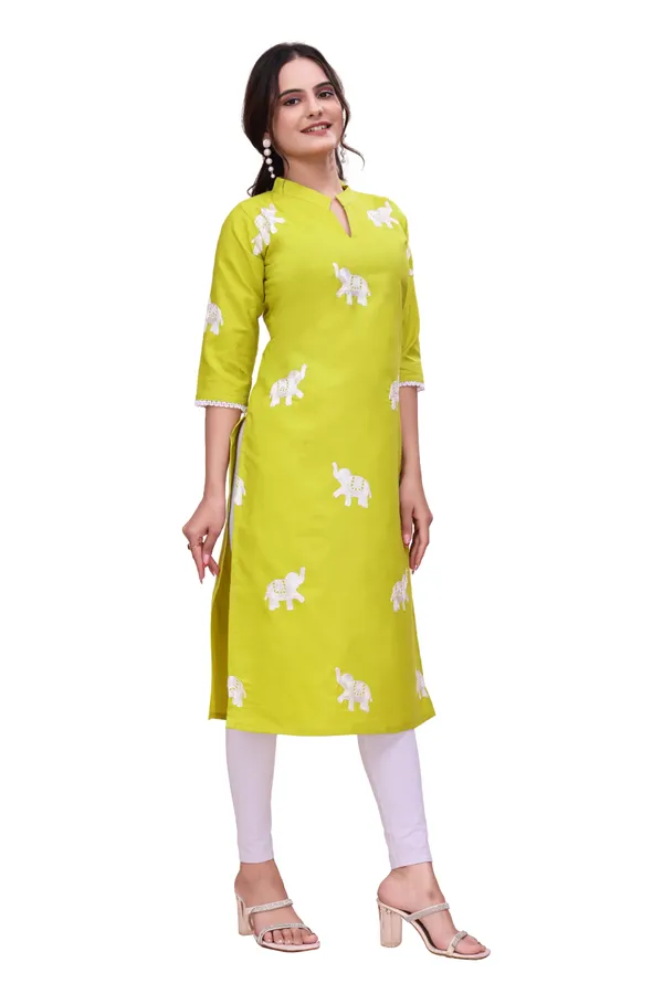 Yellow_Cotton_Straight_Elephant_Print_Kurta_For_Women