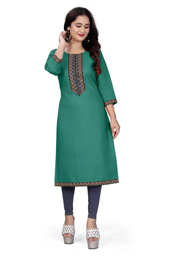 Green_Cotton_Straight_Embroidered_Kurta_For_Women