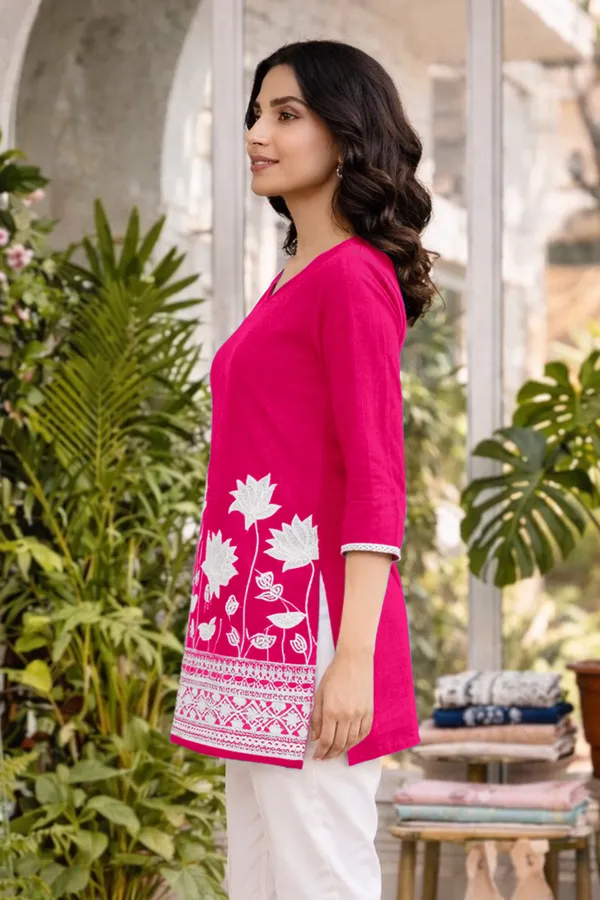 Pink_Cotton_Relaxed_Floral_Embroidered_Kurti_For_Women