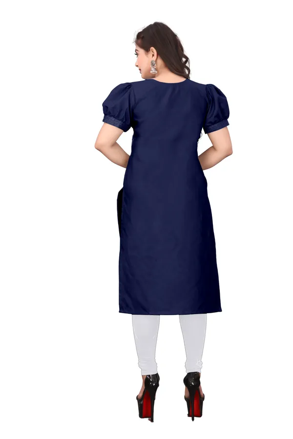 Navy_Blue_Cotton_Puff_Sleeve_Floral_Embroidered_Kurti_For_Women