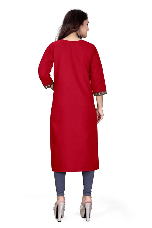 Red_Rayon_Straight_Embroidered_Kurta_For_Women