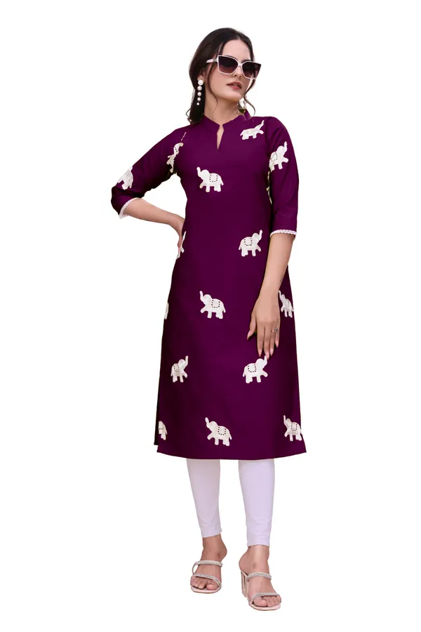 Purple_Rayon_A-Line_Elephant_Print_Kurta_For_Women