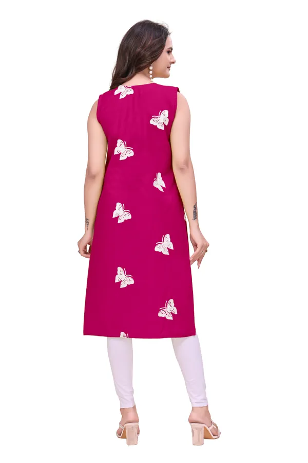 Magenta_Rayon_Sleeveless_Butterfly_Print_Kurti_For_Women