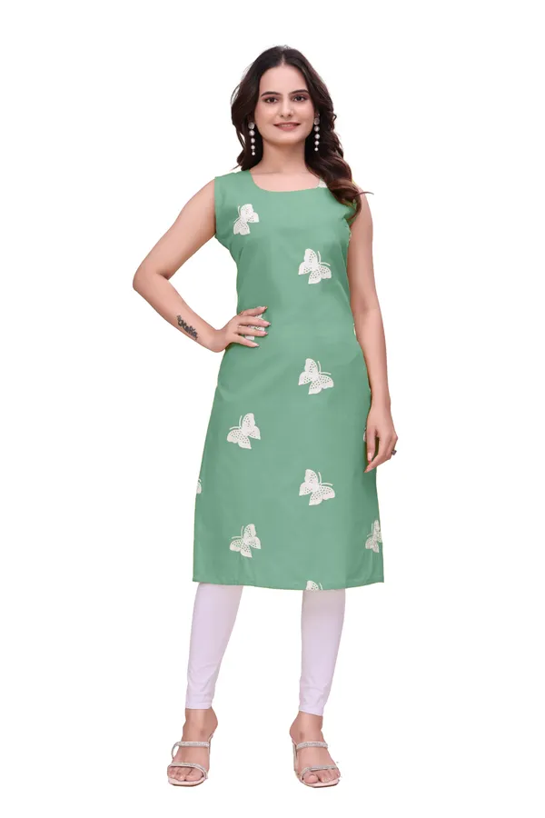 Green_Cotton_Sleeveless_Butterfly_Embroidered_Kurta_For_Women