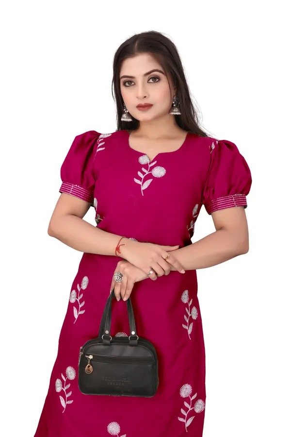 Pink_Cotton_Puff_Sleeve_Floral_Embroidered_Kurta_For_Women