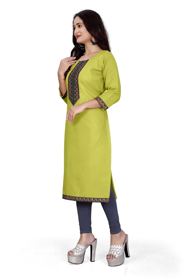Green_Cotton_Straight_Fit_Embroidered_Yoke_Kurta_For_Women