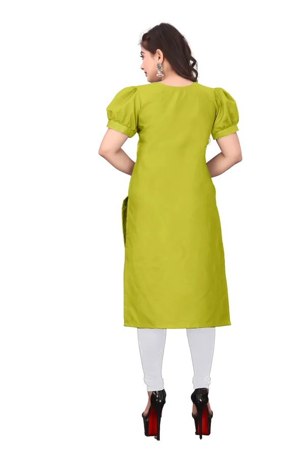 Green_Cotton_Straight_Floral_Embroidered_Puff_Sleeve_Kurti_For_Women
