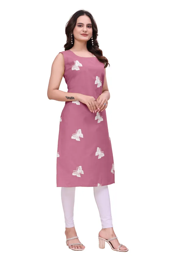 Pink_Cotton_Sleeveless_Butterfly_Embroidered_Kurta_For_Women