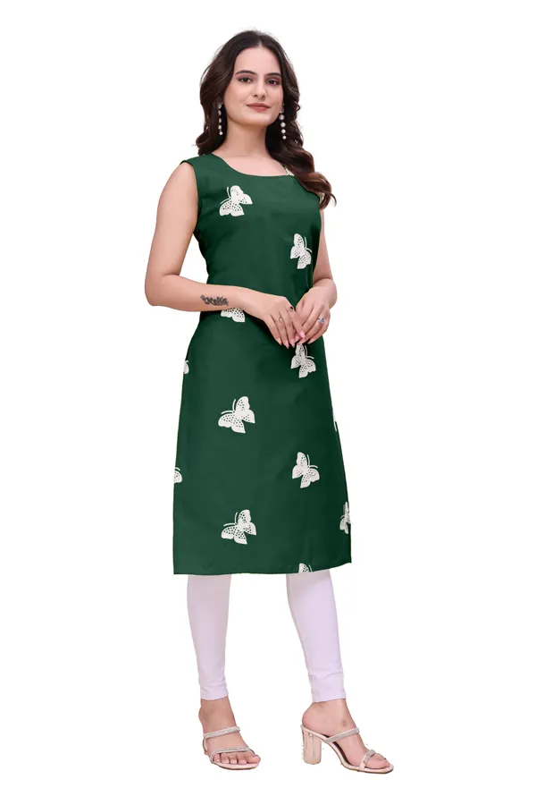 Green_Rayon_Sleeveless_Butterfly_Embroidered_Kurti_For_Women