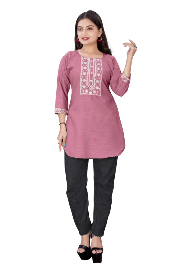 Pink_Cotton_Floral_Embroidered_Kurti_For_Women