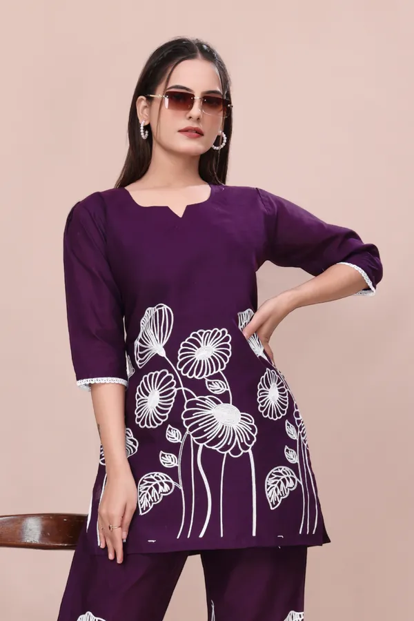 Purple_Cotton_Floral_Embroidered_Kurta_Pant_Set_For_Women