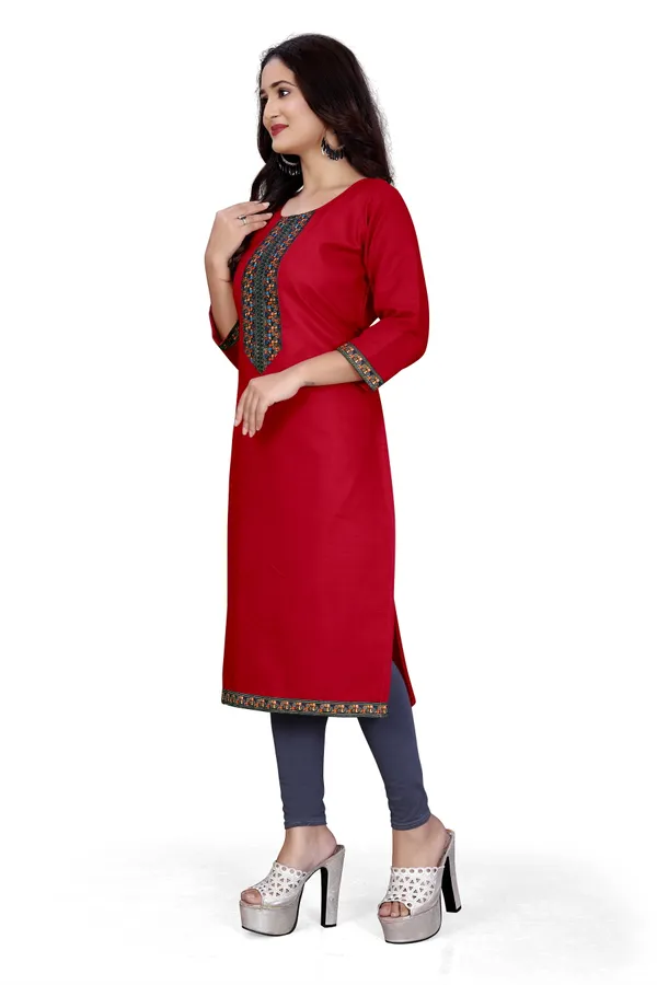 Red_Rayon_Straight_Embroidered_Kurta_For_Women