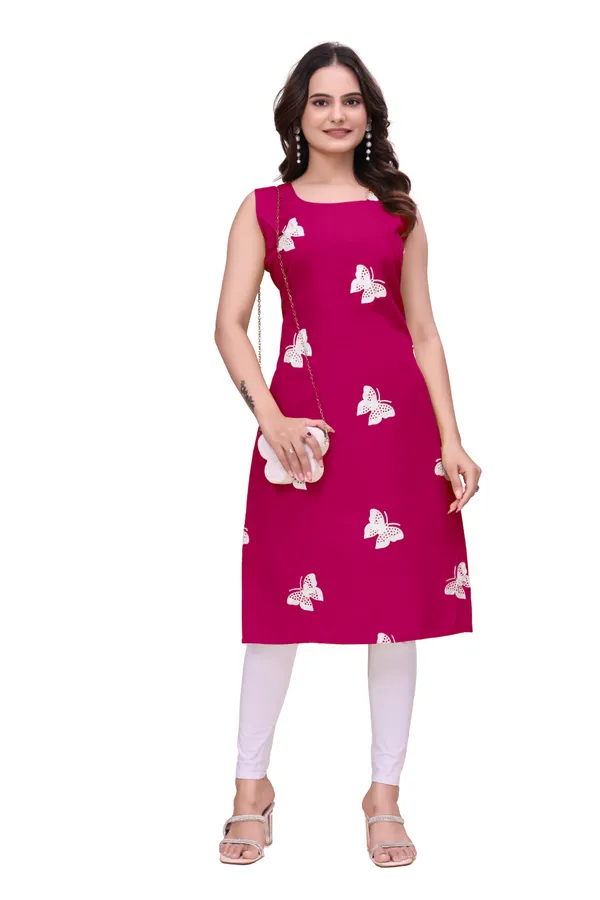 Magenta_Rayon_Sleeveless_Butterfly_Print_Kurti_For_Women