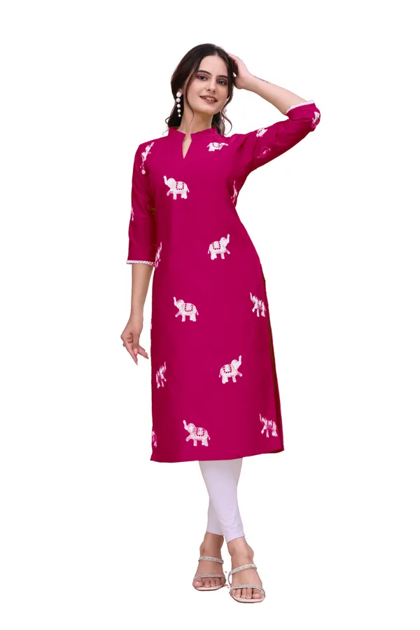 Magenta_Cotton_A-Line_Elephant_Print_Kurta_For_Women