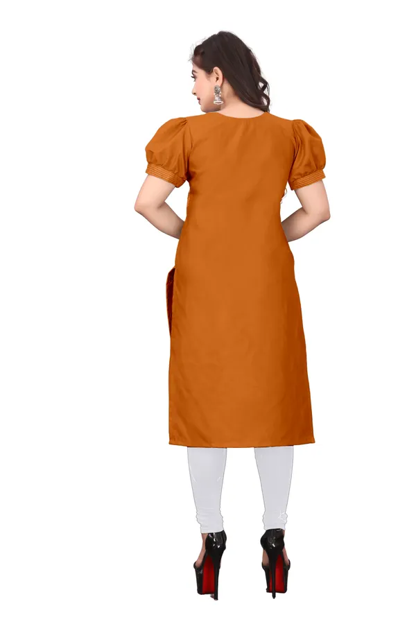 Orange_Cotton_Puff_Sleeve_Floral_Embroidered_Kurti_For_Women