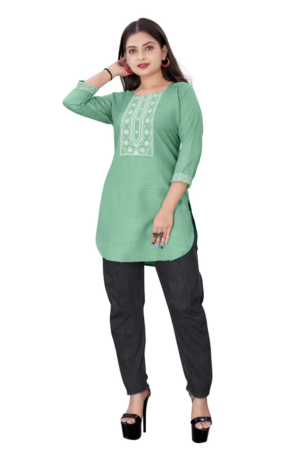 Green_Cotton_Straight_Embroidered_Kurti_For_Women