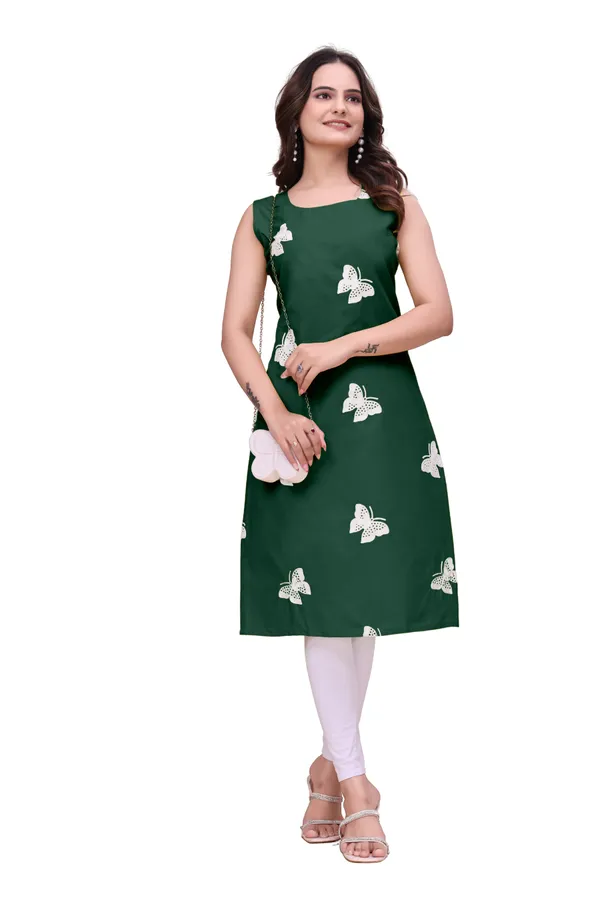 Green_Rayon_Sleeveless_Butterfly_Embroidered_Kurti_For_Women