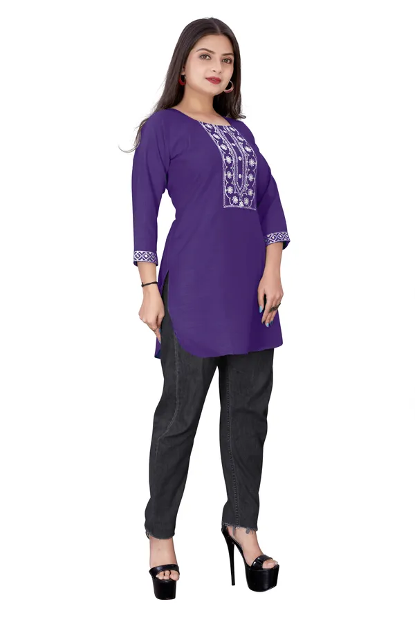 Purple_Cotton_Straight_Short_Embroidered_Kurta_For_Women