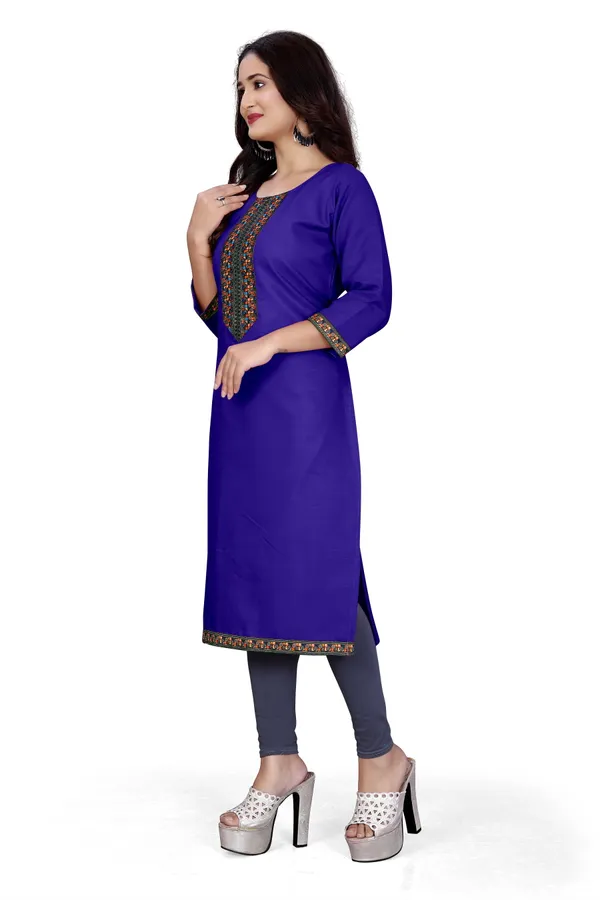 Royal_Blue_Rayon_Straight_Embroidered_Kurti_For_Women