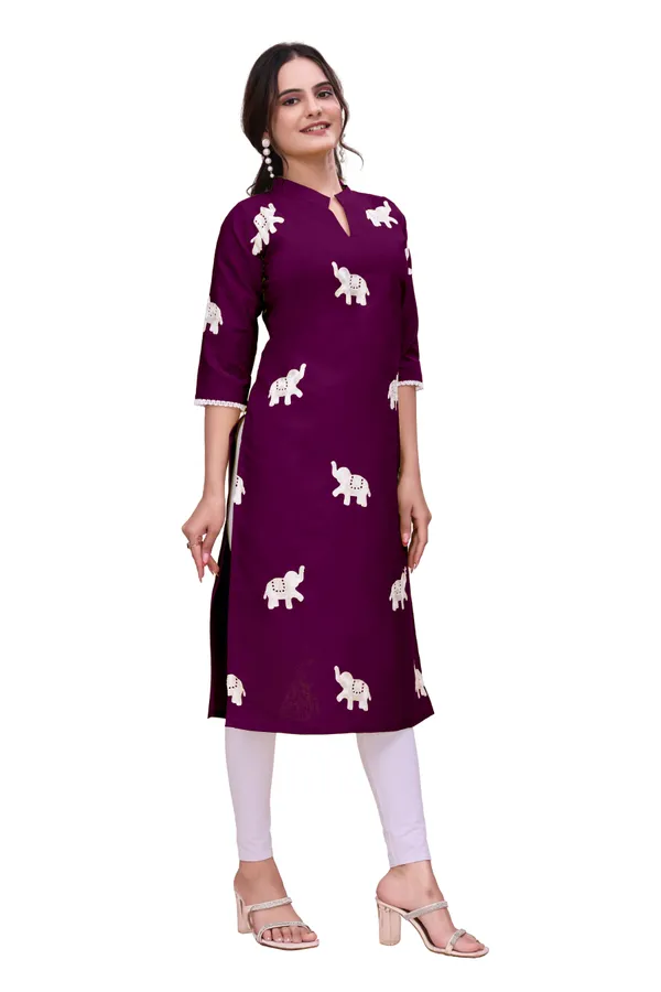 Purple_Rayon_A-Line_Elephant_Print_Kurta_For_Women