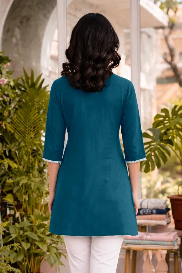 Teal_Blue_Cotton_Straight_Fit_Floral_Embroidered_Kurti_For_Women