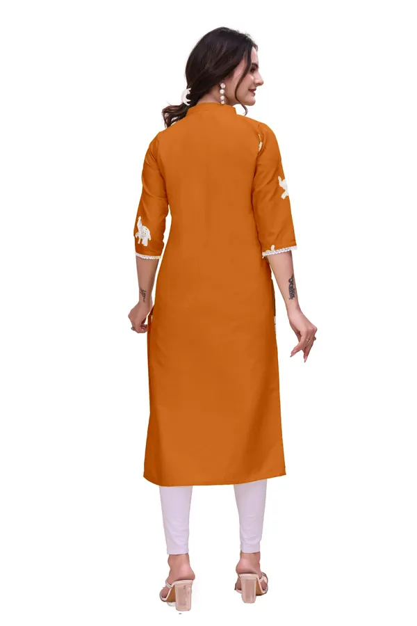Orange_Cotton_Straight_Elephant_Print_Kurta_For_Women
