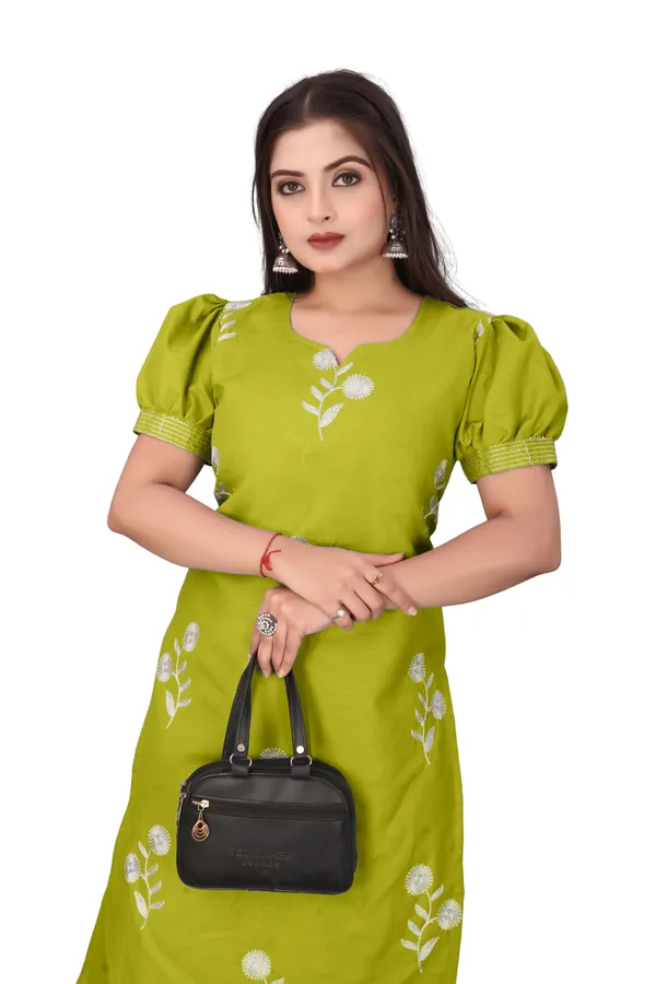Green_Cotton_Straight_Floral_Embroidered_Puff_Sleeve_Kurti_For_Women