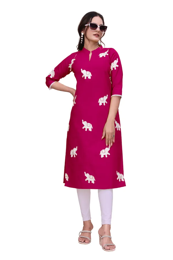 Magenta_Cotton_A-Line_Elephant_Print_Kurta_For_Women