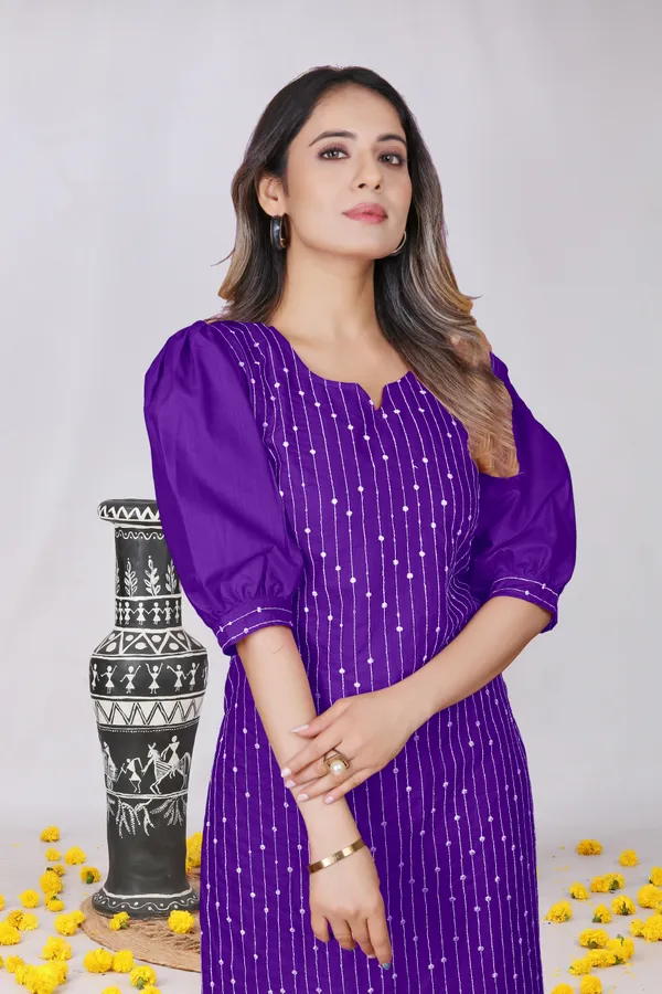Purple_Cotton_A-Line_Puff_Sleeve_Embroidered_Kurti_For_Women
