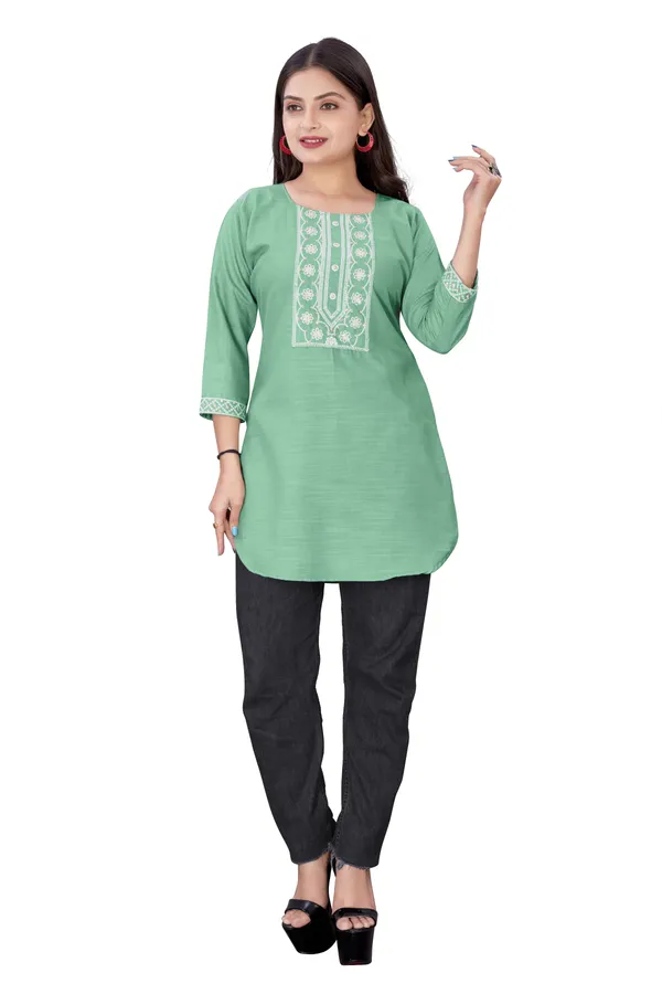Green_Cotton_Straight_Embroidered_Kurti_For_Women