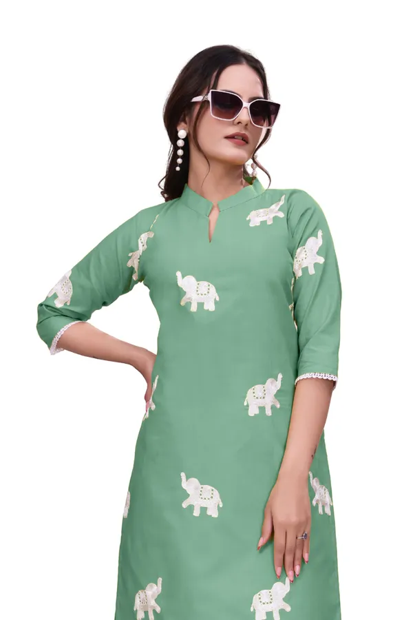 Green_Cotton_Relaxed_Elephant_Print_Kurta_For_Women